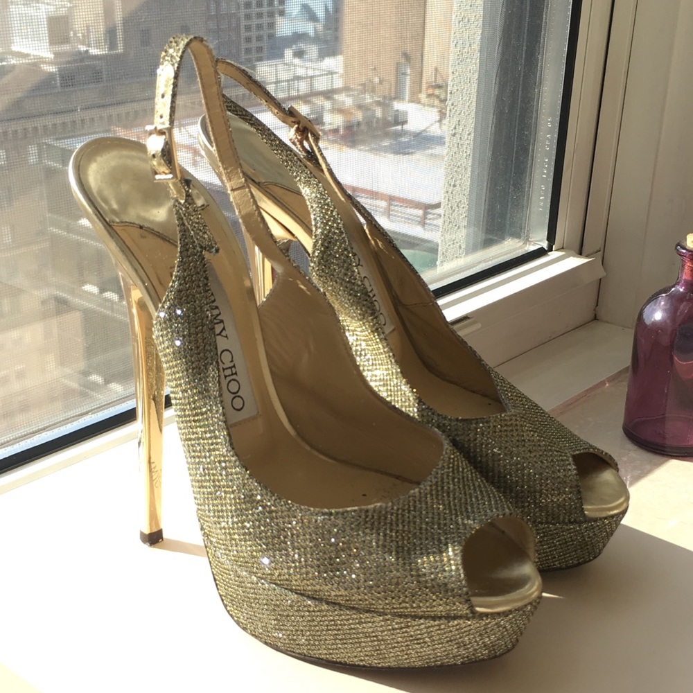 Jimmy Choo Glitter Open Toe heels